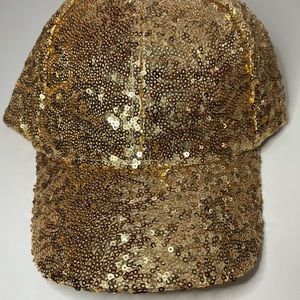 NWT-Lake Shore Drive Sequin One Size Baseball Cap-Gold